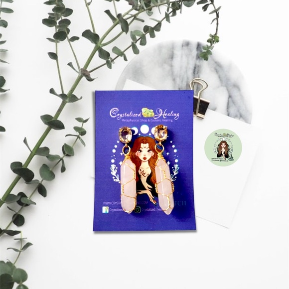 Wire-Wrapped Crystal Points Birthstone Earrings - Picture 5 of 7